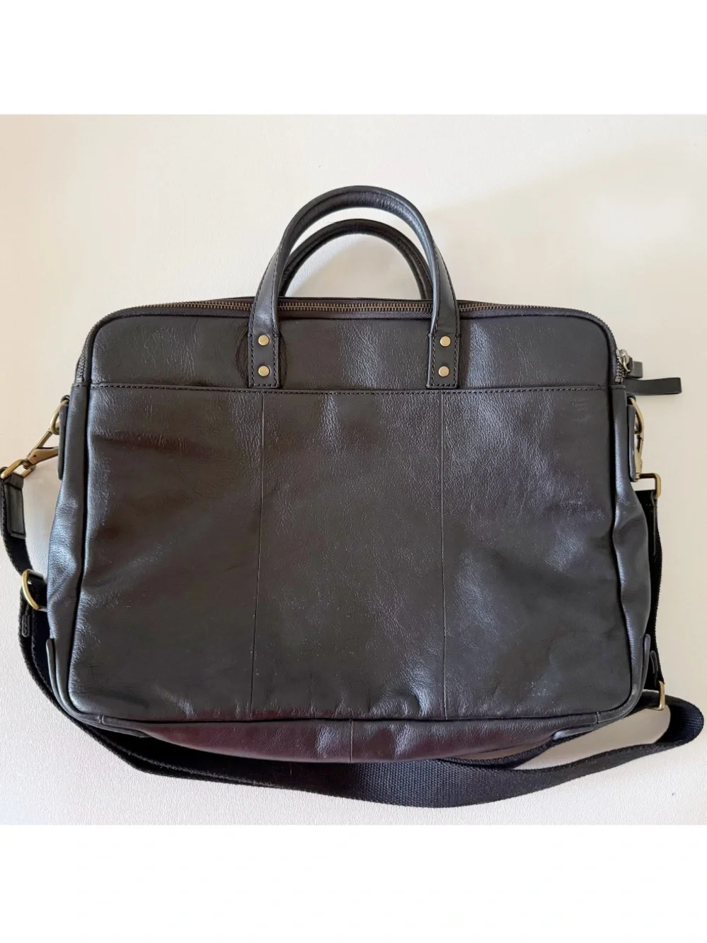 Fossil Briefcase Messenger Bag Leather Classic Minimalist Black